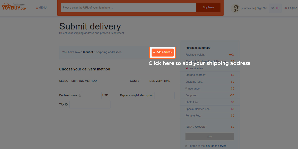 Click here to ada your shippingaddress