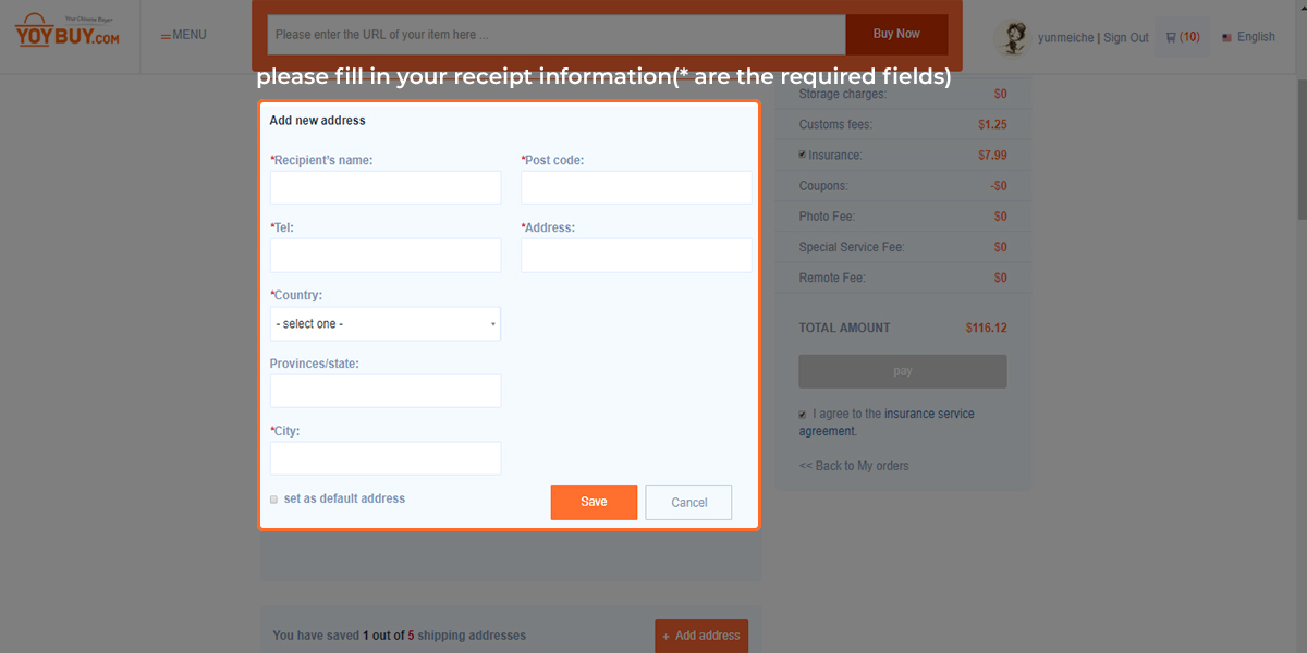 ase fill in your receipt information(* are the required fields)
